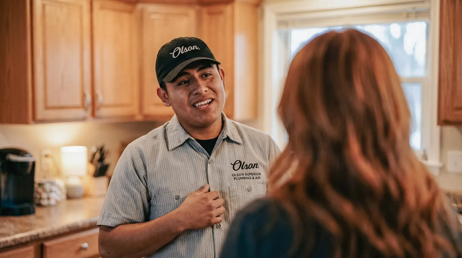 Plumber explaining repair options to a homeowner